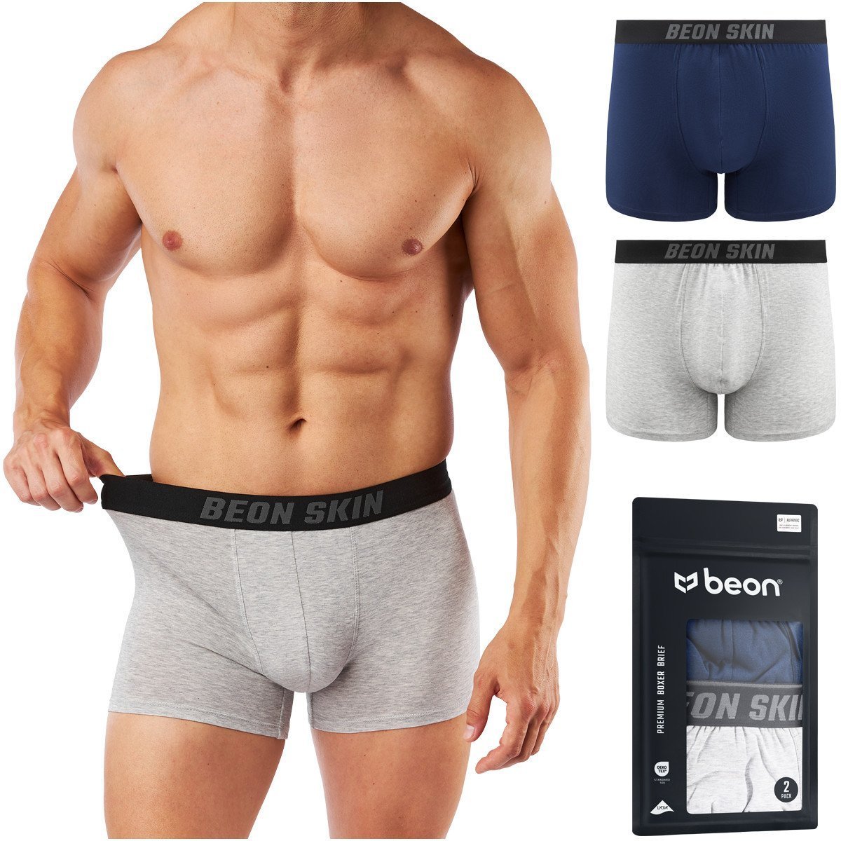 Bokserki męskie Beon MB-G10 Navy Blue 1x, Granite Grey 1x M
