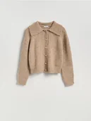 Swetry damskie - Reserved - Kardigan z kołnierzem - beżowy - miniaturka - grafika 1