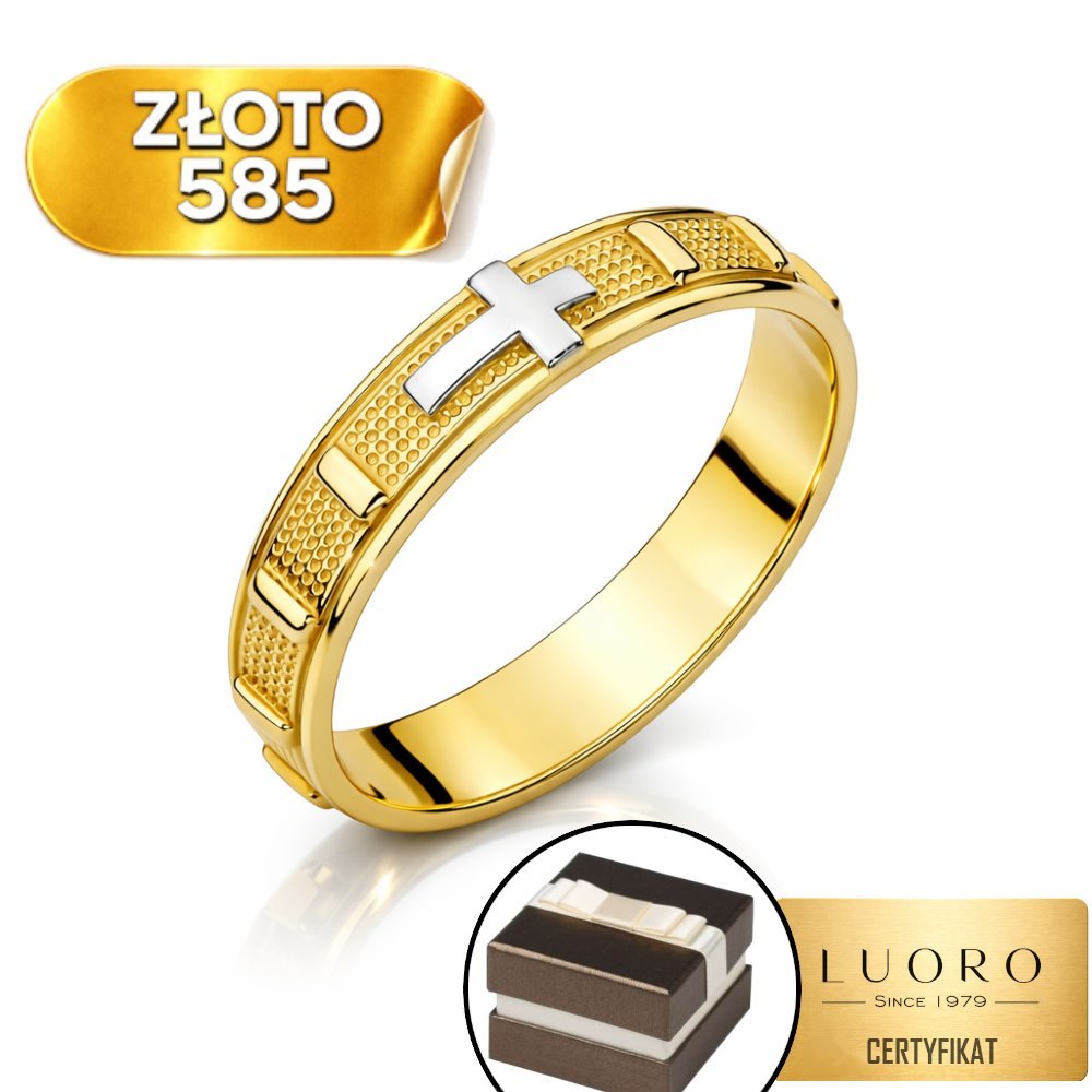 PIERŚCIONEK ZŁOTY 585 14K RÓŻANIEC DWUKOLOROWY SZEROKOŚĆ 3,6 MM R07