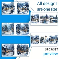 Rękodzieło - TEMU 5 szt. Zimowa śnieżna UV DTF przenośna - wodoodporna i odporna na zarysowania, idealna do kubków 16oz, butelek, komputerów i dekoracji domu, z - miniaturka - grafika 1