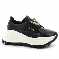 Półbuty damskie - CZARNE SNEAKERSY SKÓRZANE CARINII B8149-E50 PLATFORMA MODNE R.40 - miniaturka - grafika 1