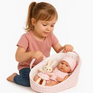 Lalki dla dziewczynek - Lalka Bobas w Nosidełku z Maskotką Króliczkiem w Twardym Pudełku 30cm - miniaturka - grafika 1