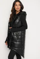 Kamizelki damskie - Czarna Długa Kamizelka z Kapturem Ozdobiona Imitacją Kieszeni Mavaria - miniaturka - grafika 1