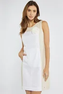 Sukienki - Dwukolorowa sukienka z domieszką lnu - Monnari - miniaturka - grafika 1