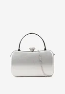 Torebki damskie - Srebrna Torebka Kopertówka z Rączką i Zapięciem na Zatrzask z Cyrkoniami Heledi - miniaturka - grafika 1