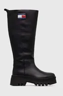 Kozaki damskie - Tommy Jeans kozaki skórzane TJW FASHION HIGH SHAFT damskie kolor czarny na płaskim obcasie EN0EN02288 - miniaturka - grafika 1