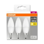 Żarówki LED - Osram BASE Classic B żarówka świeczka LED E14 / 5,7W - zamiennik dla żarówek o mocy 40 W, kolor: matowy, ciepła biel (2700 K), opakowanie promocyjne (3 szt.) 4052899955509 - miniaturka - grafika 1