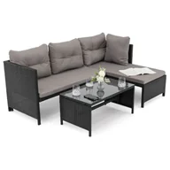 Meble ogrodowe - Zestaw mebli ogrodowych NICEA Technorattan Czarny Poduszki szare 01 - miniaturka - grafika 1