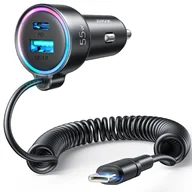 Ładowarki samochodowe - Joyroom szybka ładowarka samochodowa 3 w 1 z kablem USB Typ C 1,5m 55W czarny (JR-CL07) - miniaturka - grafika 1