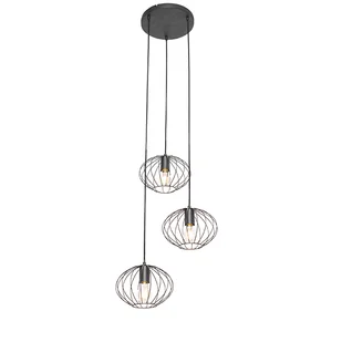 QAZQA Industrialna lampa wisząca czarna 3-punktowa - Margarita - Lampy sufitowe - miniaturka - grafika 1
