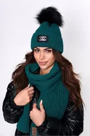 Czapki damskie - Modna ciepła CZAPKA z POMPONEM zimowa ECO jenot ZIELONA polski producent - miniaturka - grafika 1