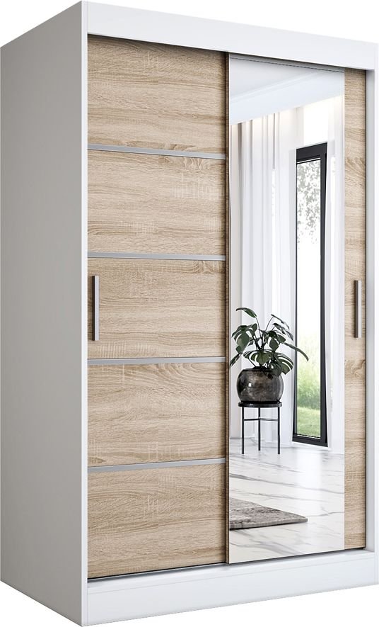 Elior Biała szafa przesuwna z frontem dąb sonoma - Lorenza 3X