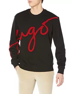 Bluzy męskie - HUGO Męska bluza Diraffe Regular-Fit z bawełny Terry z ręcznie napisanym logo, czarny (Black1), XXL - grafika 1