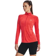 Bluzy sportowe damskie - Damska bluza treningowa nierozpinana bez kaptura UNDER ARMOUR Tech 1/2 Zip - Twist - czerwona - miniaturka - grafika 1