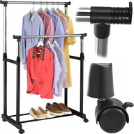 Wieszaki i stojaki - Wieszak Podwójny Stojący Na Kółkach Ubrania Stojak - miniaturka - grafika 1