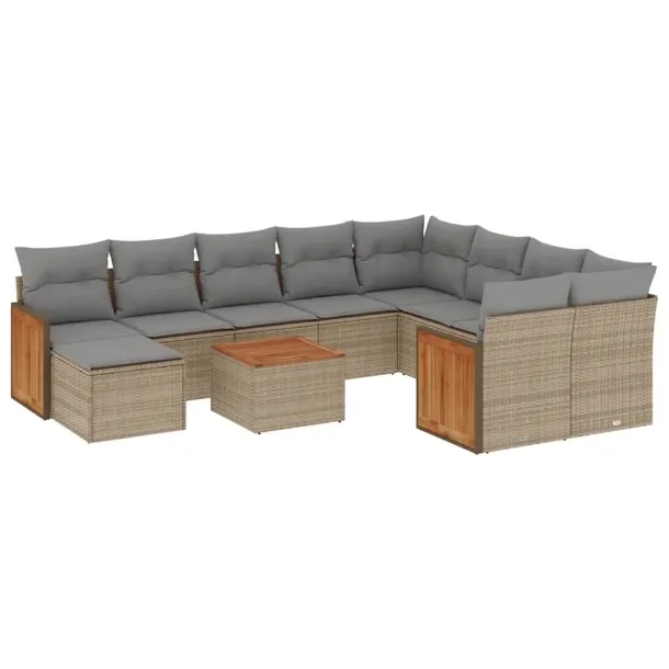 Zestaw wypoczynkowy rattan PE beżowy 62x62x69 cm, 3S+2x4S+P+Stół