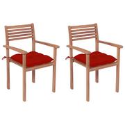 Fotele i krzesła ogrodowe - vidaXL Lumarko Krzesła ogrodowe, 2 szt., czerwone poduszki, lite drewno tekowe 3062283 - miniaturka - grafika 1