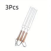 Inne - TEMU Grill ogrodowy Widelec do grilla ze stali nierdzewnej Widelec do grilla 3 widełki do hot dogów w kształcie litery U Teleskopowy uchwyt drewniany - miniaturka - grafika 1