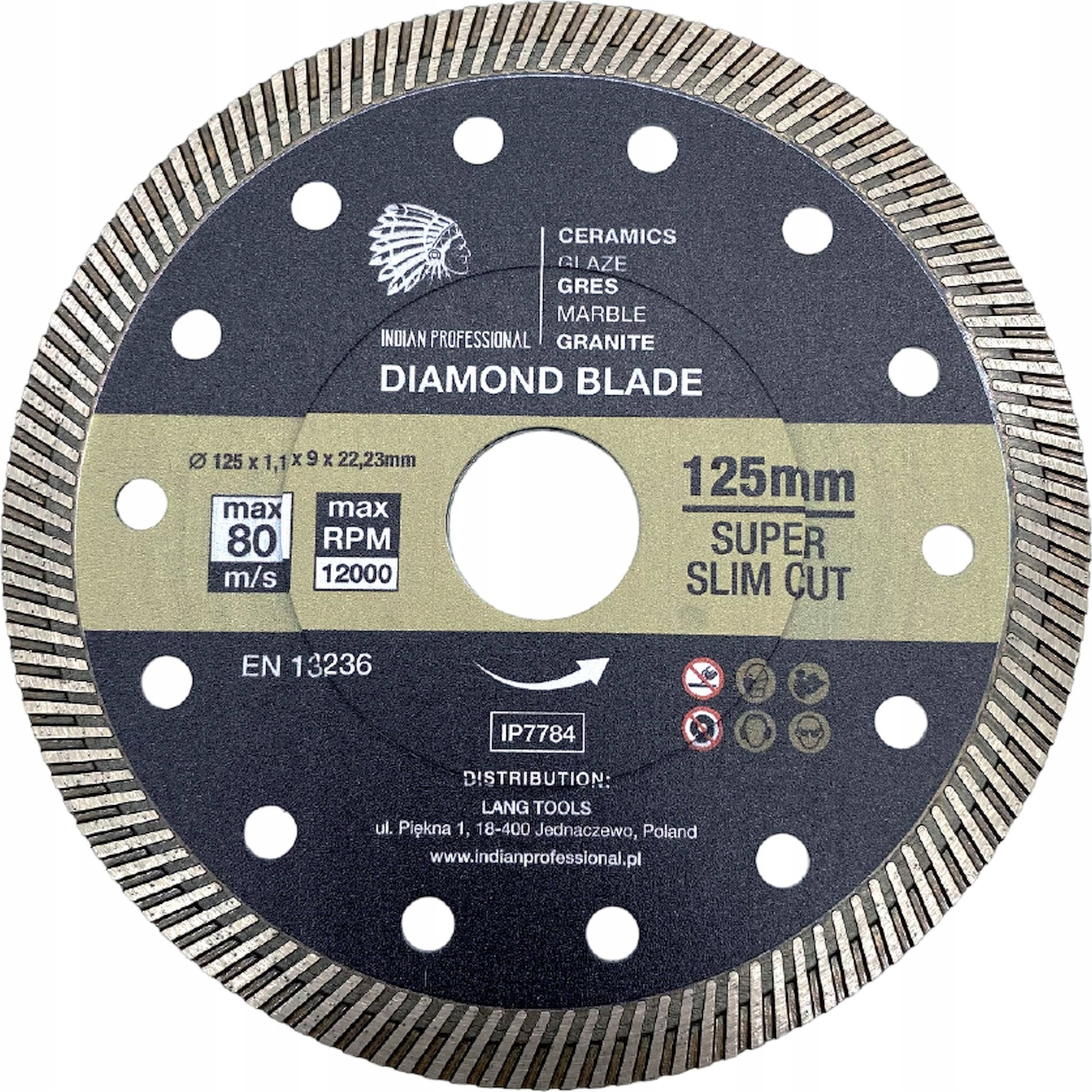 INDIAN PROFESSIONAL TARCZA DIAMENTOWA 125mm x 1,1mm x 22,2mm SUPER SLIM CUT /INDIAN PROFESSIONAL
