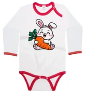 Body dla niemowląt - Body dziecięce Wesoły Biały Królik Zając Trzymający Wielką Marchew 74/80 - miniaturka - grafika 1