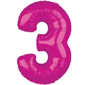 Balony i akcesoria - Amscan Balon foliowy cyfra 3, 26", różowy 36618 - miniaturka - grafika 1