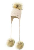Czapki dla dzieci - Czapka dla dziewczynki na zimę CARMINIA z trzema pomponami latte - miniaturka - grafika 1