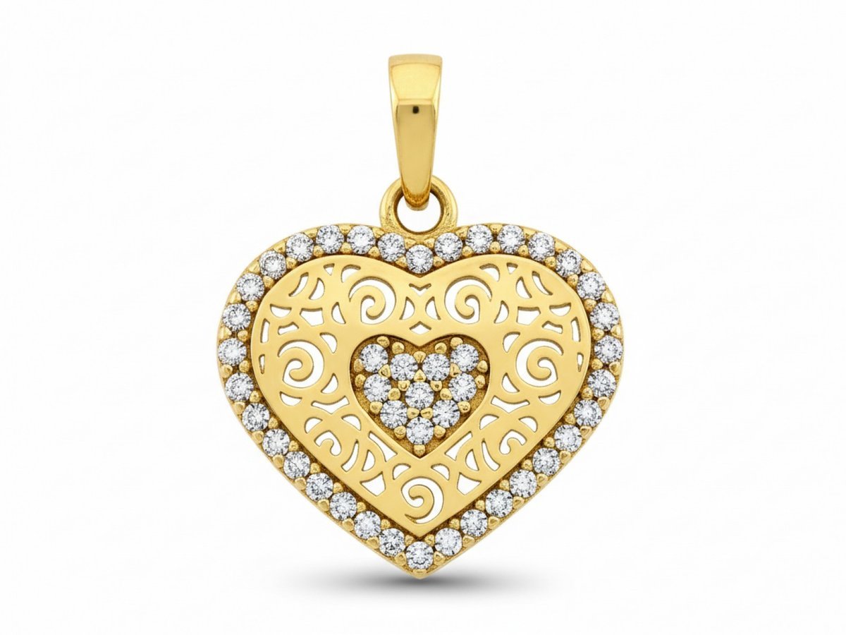 Zawieszka złota serce z cyrkoniami 585 14k efektowna 1.23g na prezent