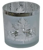Świeczniki - Świecznik szklany ze srebrnymi reniferami duży - miniaturka - grafika 1
