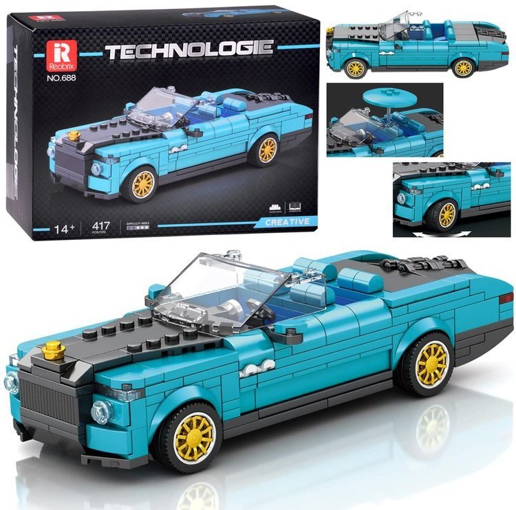 Klocki techniczne Retro auto NIEBIESKI KABRIOLET złote felgi 417-ele ZA5788 EDUKAMP
