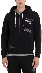 Replay Męska bluza z kapturem, Black 098, L - Bluzy męskie - miniaturka - grafika 1