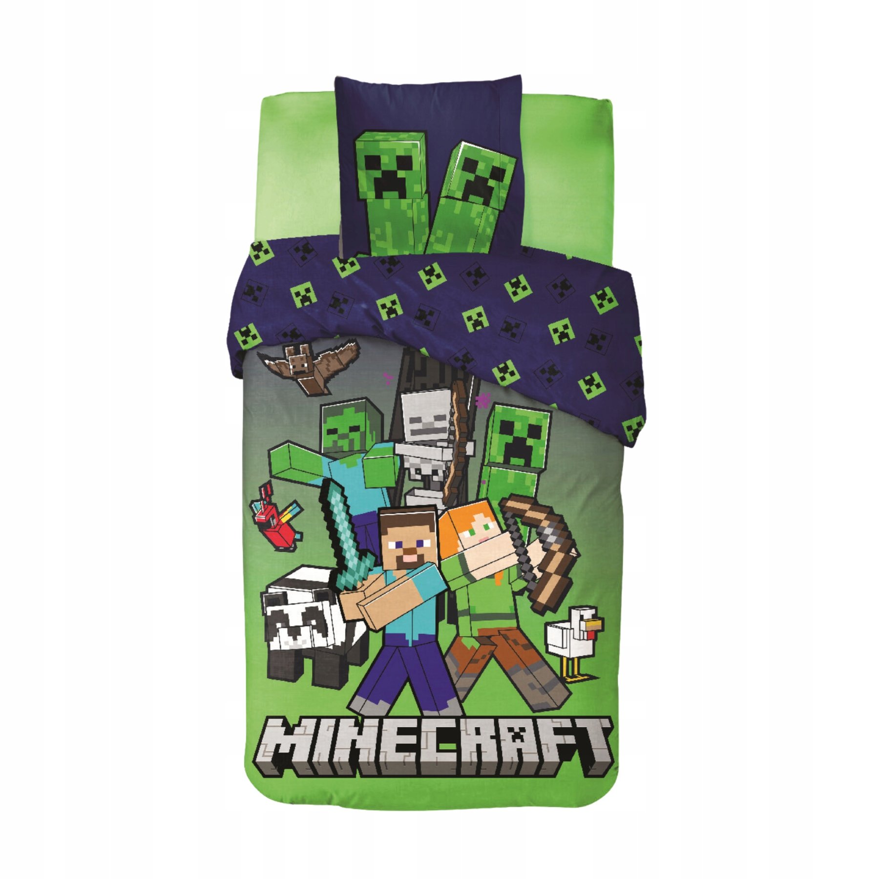 Pościel Minecraft Dziecięca 140X200 Creeper Bawełniana Poszwa Komplet Steve