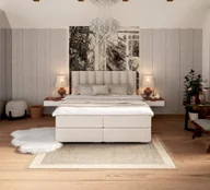 Łóżko kontynentalne LINCOLN materace, 2 pojemniki na pościel - 180x200 - TRINITY - Kremowy