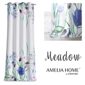 Firany - Firana MEADOW kolor biały drukowany motyw kwiatowy przelotki przelotki srebrne woal 140x270 ameliahome - SCURT/AH/MEADOW/EYELETS - miniaturka - grafika 1