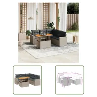 Sofy ogrodowe - The Living Store 6-częściowa sofa ogrodowa z poduszkami z szarego polirattanu - miniaturka - grafika 1