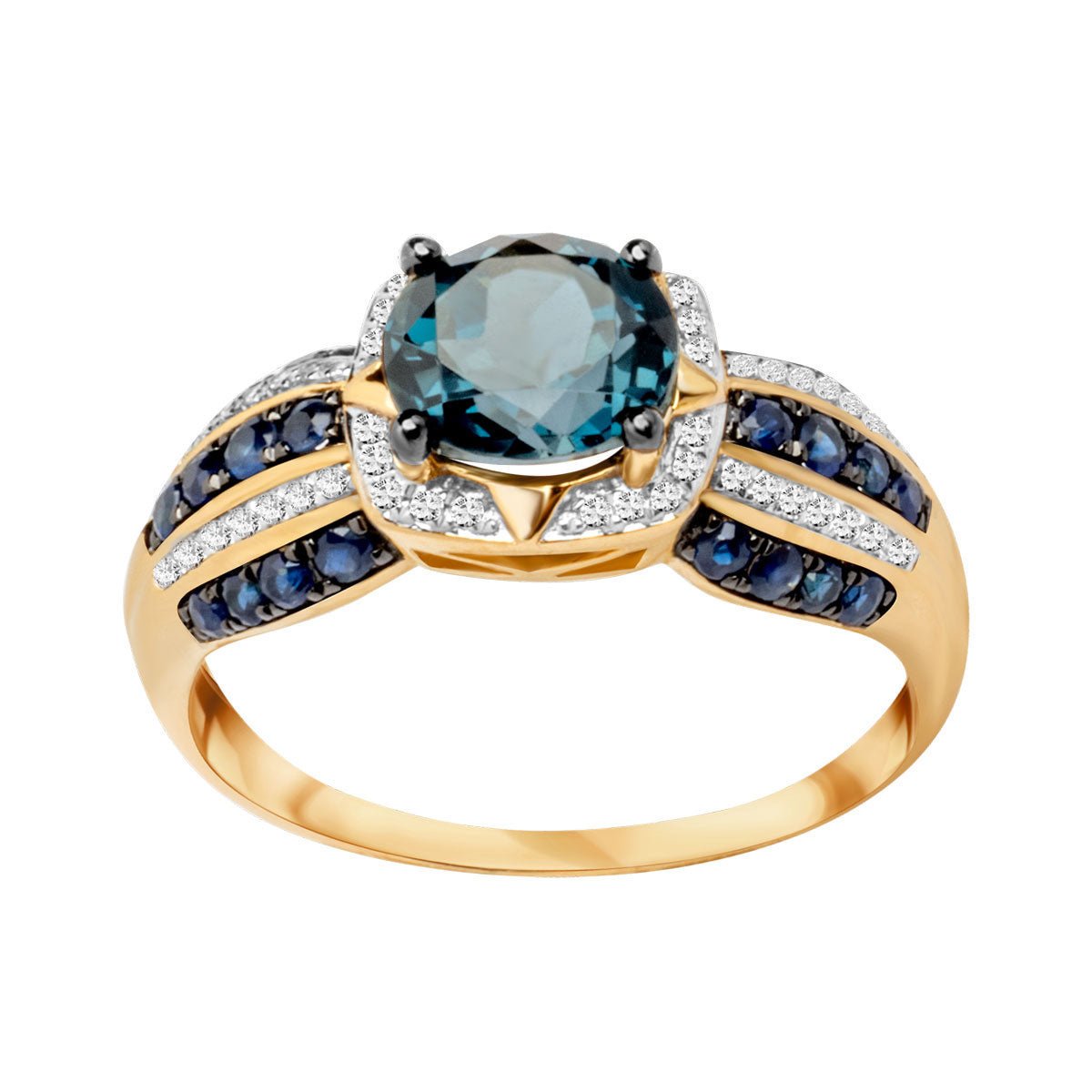 Złoty pierścionek z Topazem London Blue (rozmiar 17)
