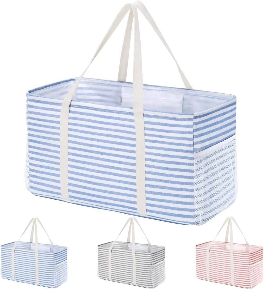 TORBA 57X26.5X30.5CM SKŁADANA NA ZAKUPY POJEMNA WODOODPORNA UCHWYT SZARY / 2 NIEBIESKI / 1