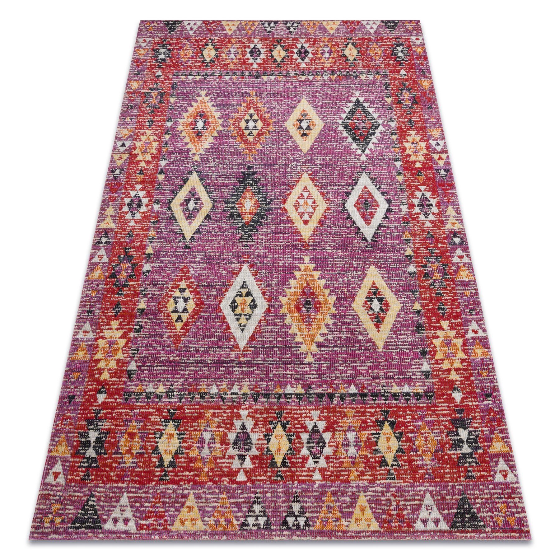 Dywan nowoczesny MUNDO D7701 romby, boho outdoor różowy / beż wielokolorowy 140x190 cm