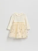 Sukienki i spódniczki dla dziewczynek - Reserved - Bawełniana sukienka z tiulowym dołem - kremowy - miniaturka - grafika 1