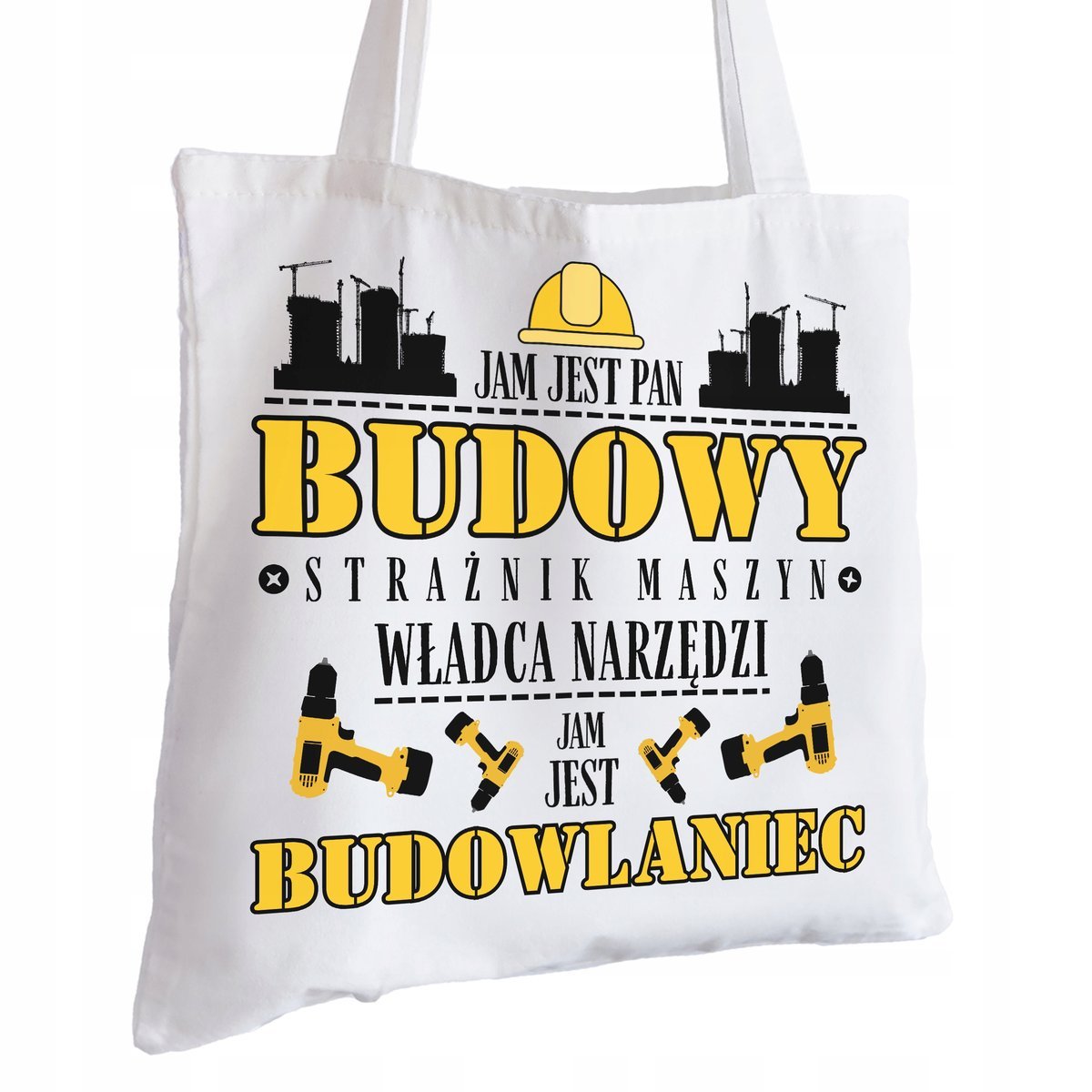 Torba Bawełniana biała dla Budowlańca Na Prezent ekologiczna Trwały Nadruk