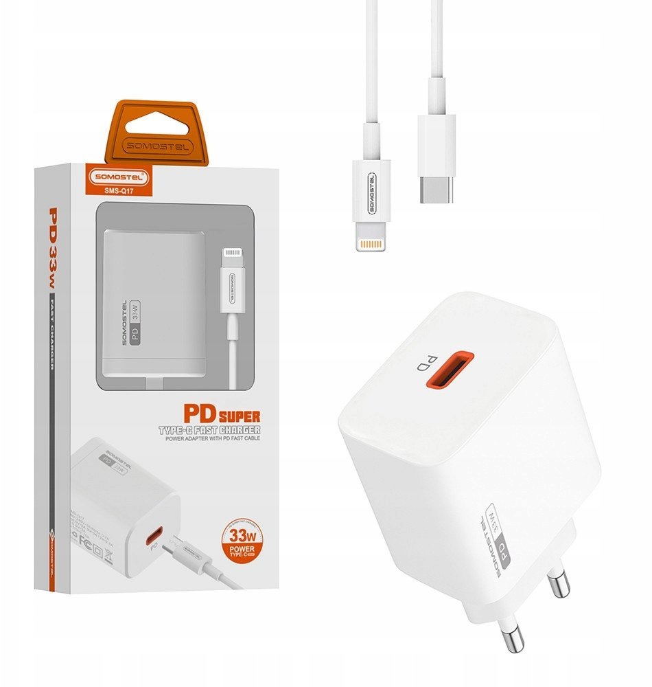 Ładowarka Somostel ładowarka sieciowa Typ-C 33W + kabel Typ-C - Lightning 1m PD PPS biały SMS-Q17 35525