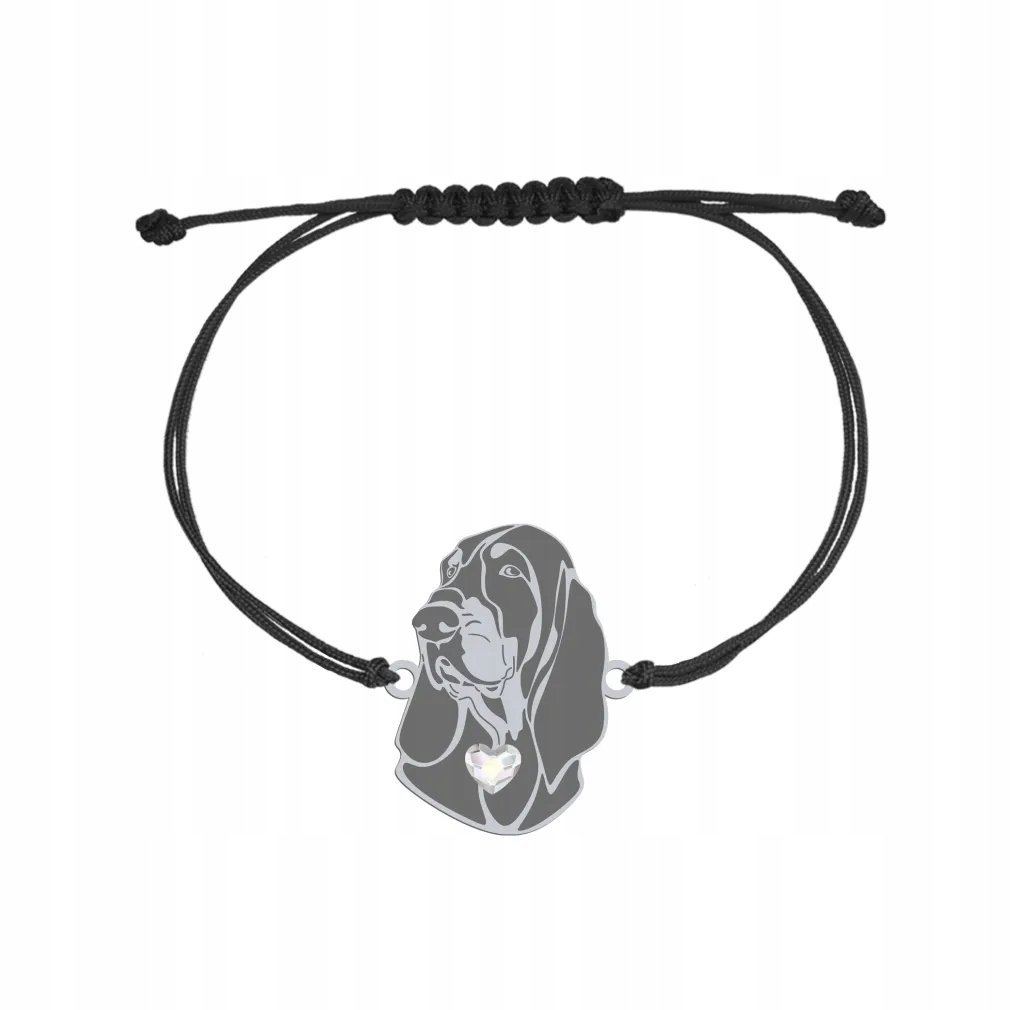 Bransoletka Srebrna z Mały Gończy Gaskoński 925 Sznurek Prezent GRAWER