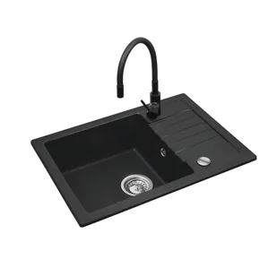 Czarny zestaw zlew z baterią giętką - Zlewozmywak MAIDSINKS BALI (62x44) 1B1D czarny + Bateria Flessi Black Edition - Zlewozmywaki z baterią - miniaturka - grafika 1