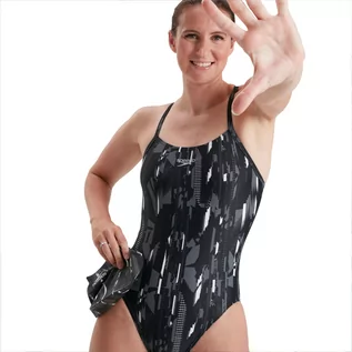 Stroje kąpielowe - Strój jednoczęściowy pływacki damski Speedo Allover Black Grey - grafika 1
