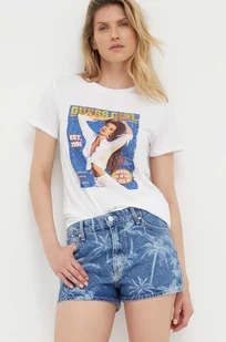 Guess szorty jeansowe damskie kolor niebieski wzorzyste medium waist - Spodenki damskie - miniaturka - grafika 1