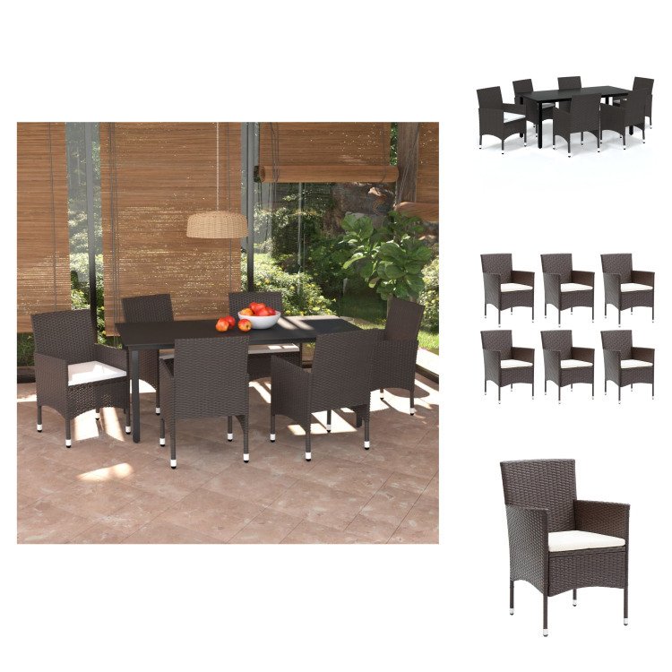 vidaXL 7-częściowy ogrodowy zestaw jadalniany z poduszkami z polirattanu brązowy - Zestawy mebli ogrodowych