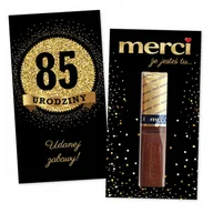 Bombonierki i czekoladki - 10x PODZIĘKOWANIA NA 85 URODZINY DLA GOŚCI merci lat - premium - CZARNY - miniaturka - grafika 1