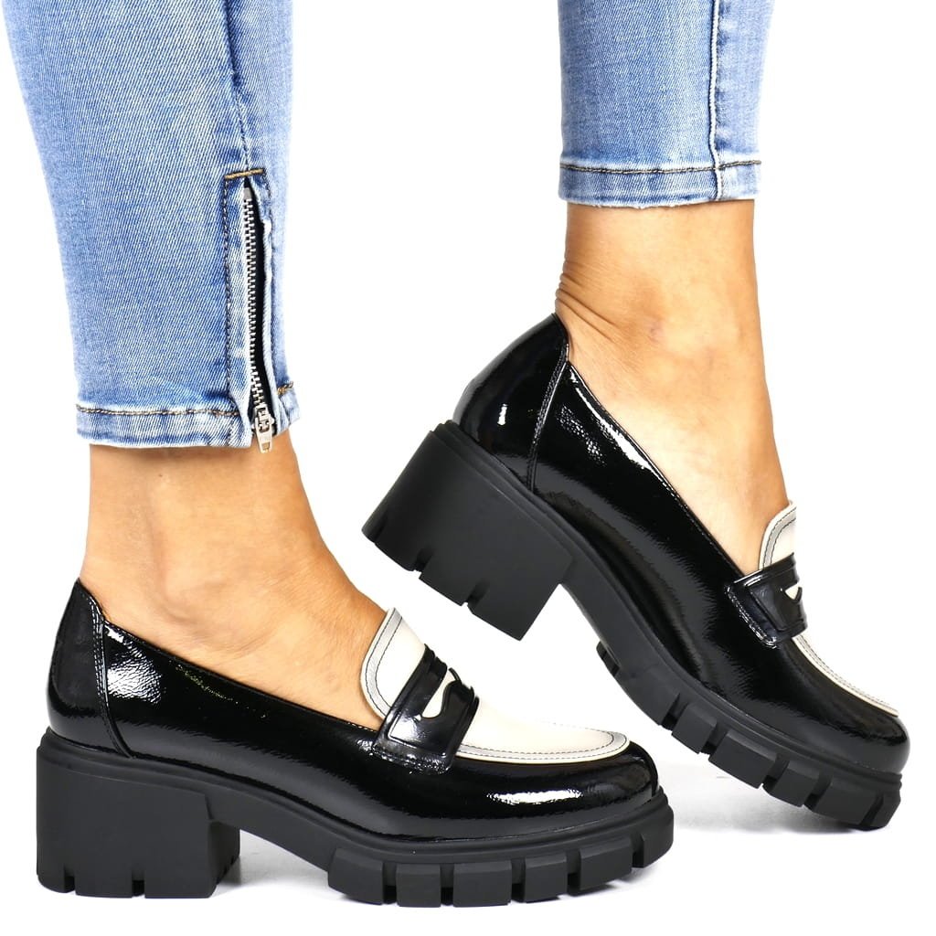 DAMSKIE MOKASYNY NA PLATFORMIE GRUBA PODESZWA LORDSY POTOCKI 12401 CZARNE