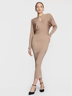 Sukienki - Calvin Klein Sukienka dzianinowa K20K205112 Beżowy Slim Fit - grafika 1