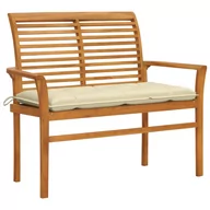 Ławki ogrodowe - vidaXL Ławka ogrodowa z kremową poduszką, 112 cm, lite drewno tekowe 3062666 - miniaturka - grafika 1