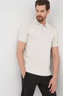 Koszulki męskie - Calvin Klein polo męski kolor beżowy gładki - grafika 1